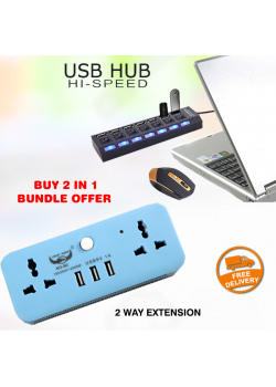 GT Lucky Hawk 2 Way Extension Socket With 3 USB Ports & Switch, NOB2